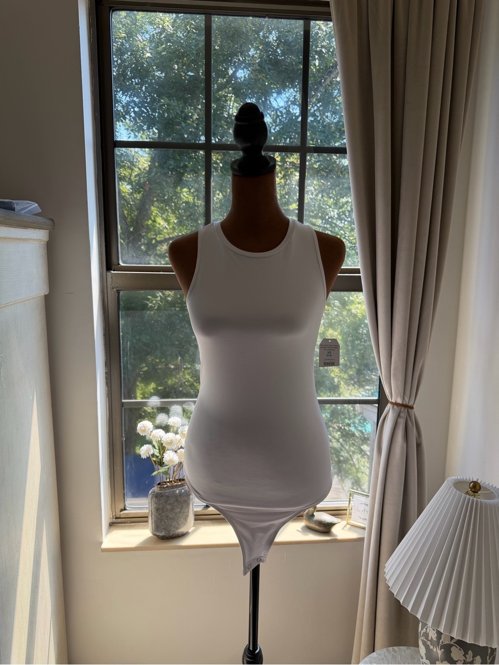 Time and Tru White Ribbed Crew Neck Tank Bodysuit